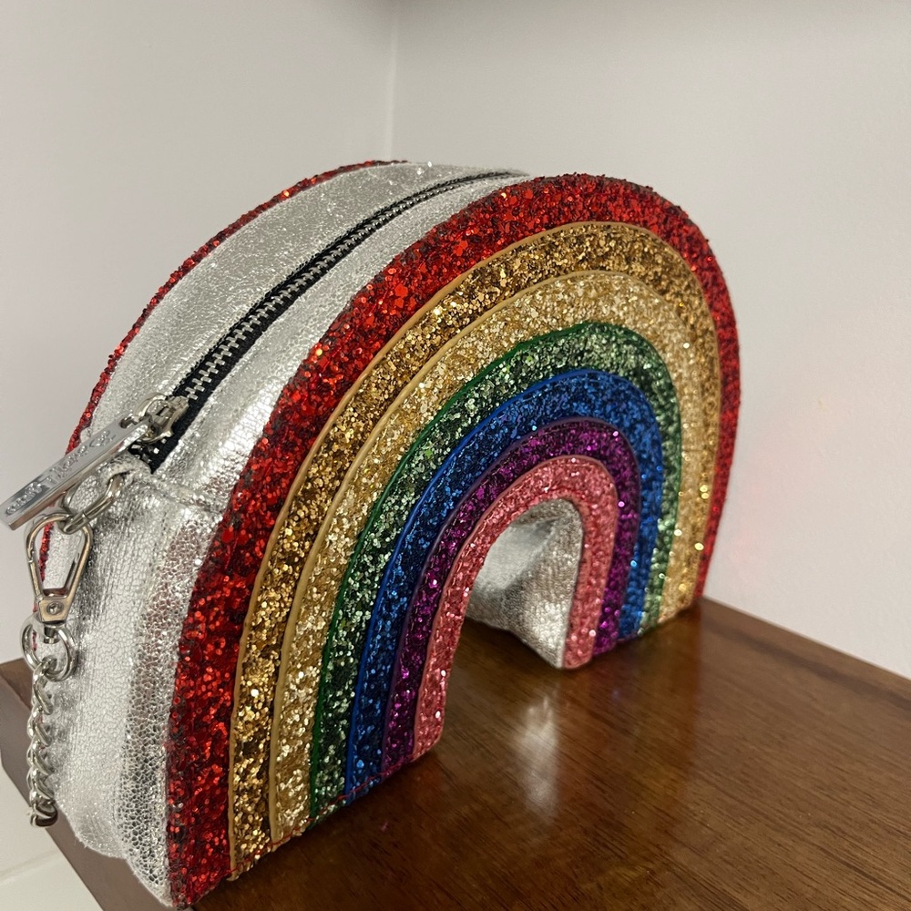 Glitter Rainbow Arch Crossbody Bag - Silver with Multicolor Glitter